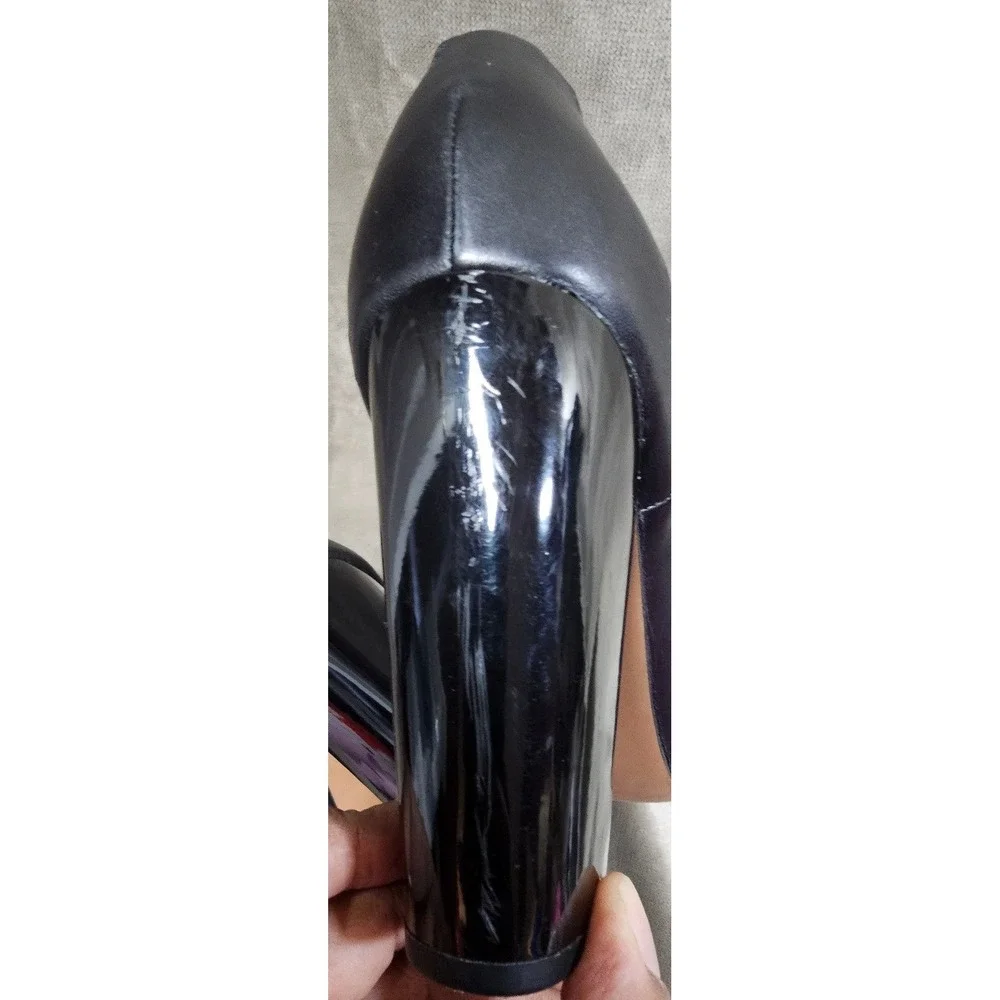 G.I.L.I. Black Leather Peep Toe Ankle Strap Block Heel Shooties Booties Womens